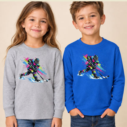 Hockey T-Shirt, Colorful Ice Hockey Player with Paint Splatter Graphic Tee, Ice Hockey Sports Shirt
