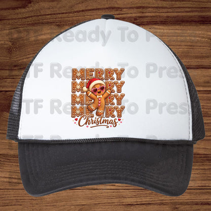 Christmas DTF Transfer, Merry Gingerbread Man with Sunglasses Graphic