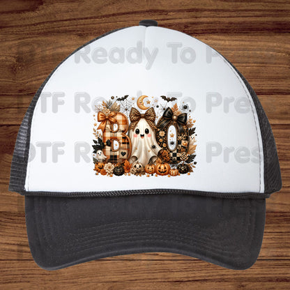 Halloween Boo Ghost DTF Transfers, Cute Bows Orange Plaid Leopard Spooky Season Ready to Press