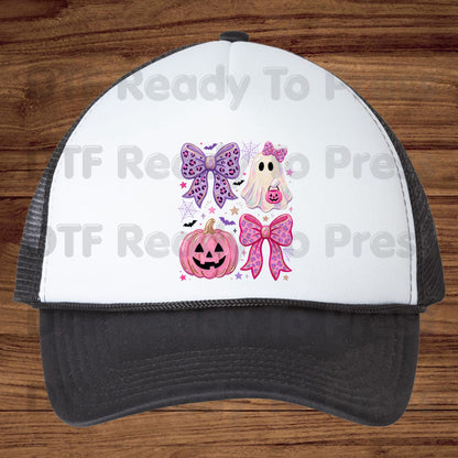 Coquette Halloween Ghost DTF Transfers, Pink Pumpkin Leopard Bow Spooky Cute Ready to Press