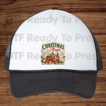 Magic Red Truck Christmas DTF Transfers, Tree Holiday Market Vintage Ready to Press
