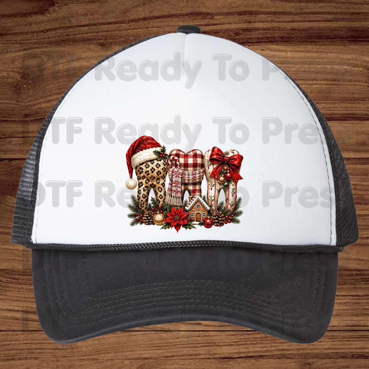 Christmas Dental Teeth DTF Transfers, Dentist Holiday Leopard Plaid Bow Ready to Press