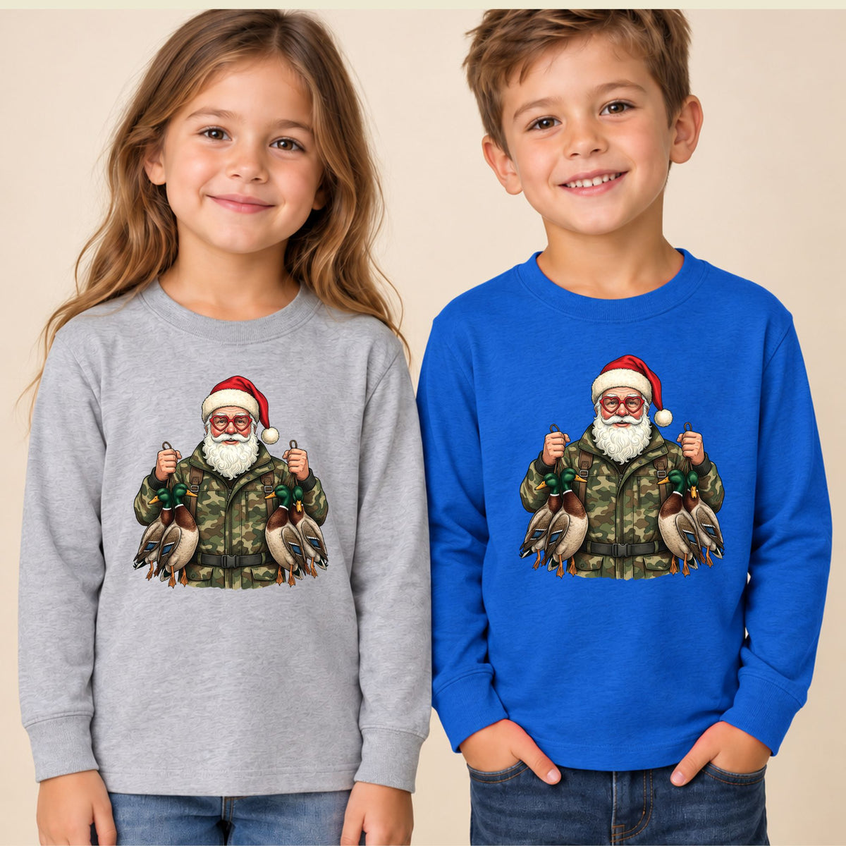 Duck Hunting Christmas T-Shirt, Santa Duck with Camo Mallards Graphic Tee, Funny Hunting Holiday Shirt