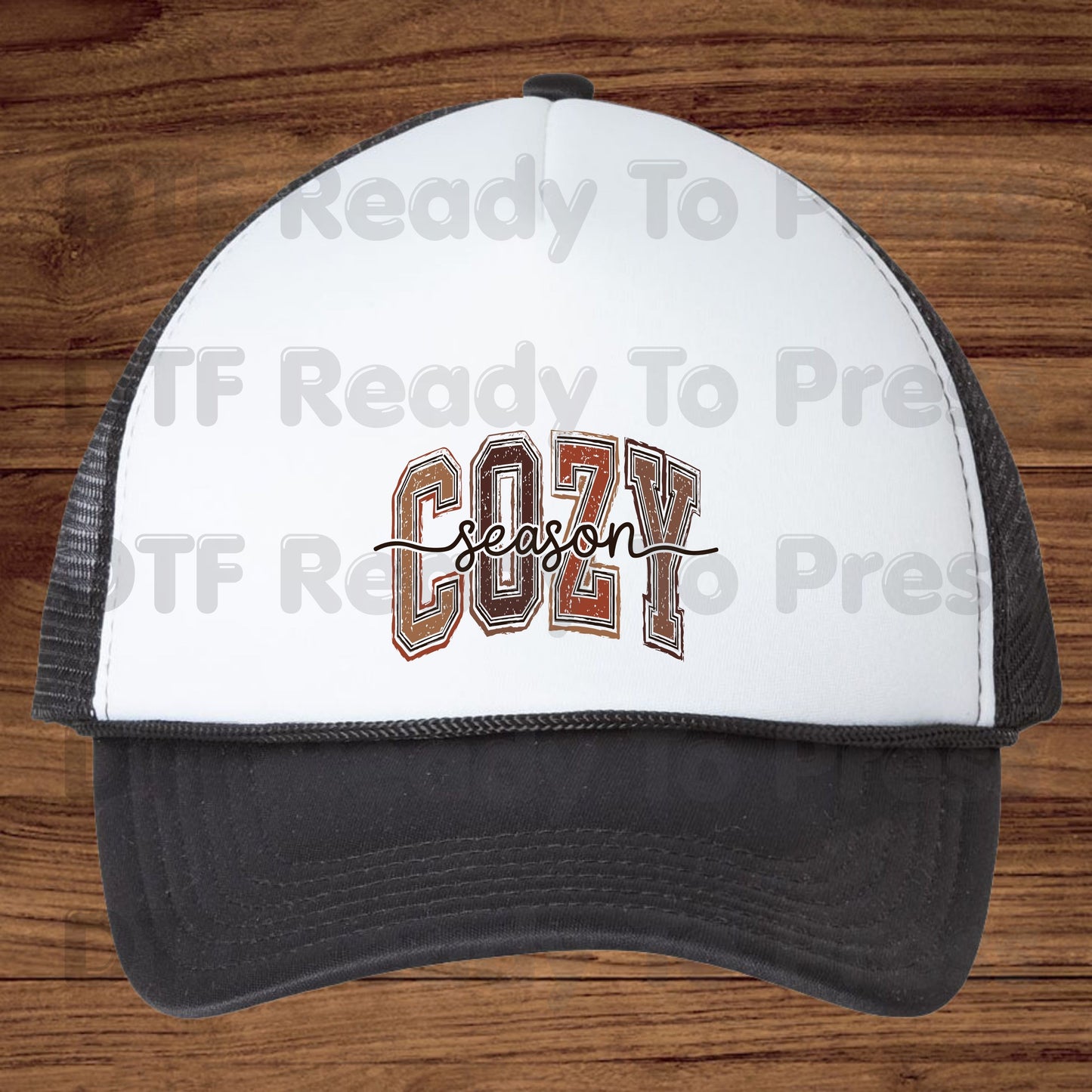 Cozy Season DTF Transfers, Distressed Varsity Letters Autumn Fall Neutral Tones Ready to Press