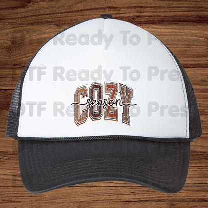 Cozy Season DTF Transfers, Distressed Varsity Letters Autumn Fall Neutral Tones Ready to Press