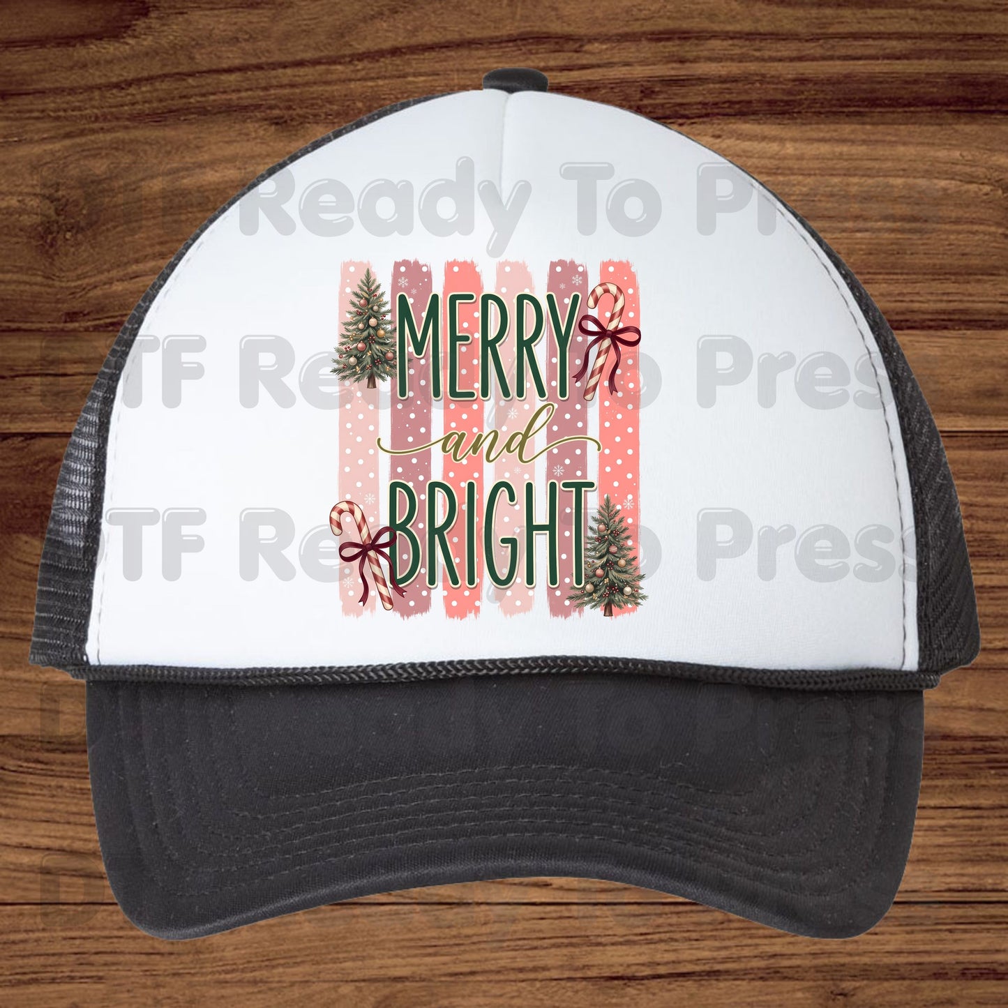 Christmas Merry and Bright DTF Transfer Ready to Press Pink Christmas Tree Candy Cane Heat Transfer for Shirts Retro Holiday Xmas DTF Print Cute Xmas