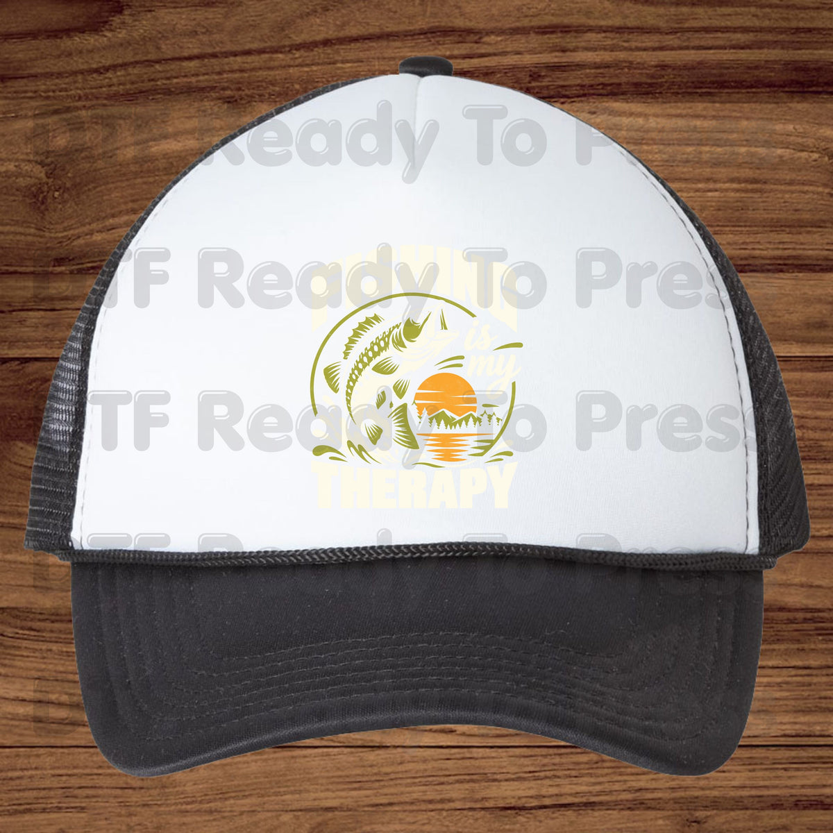 Fishing DTF Transfer, Fishing Is My Therapy, Bass Sunset Outdoors Graphic