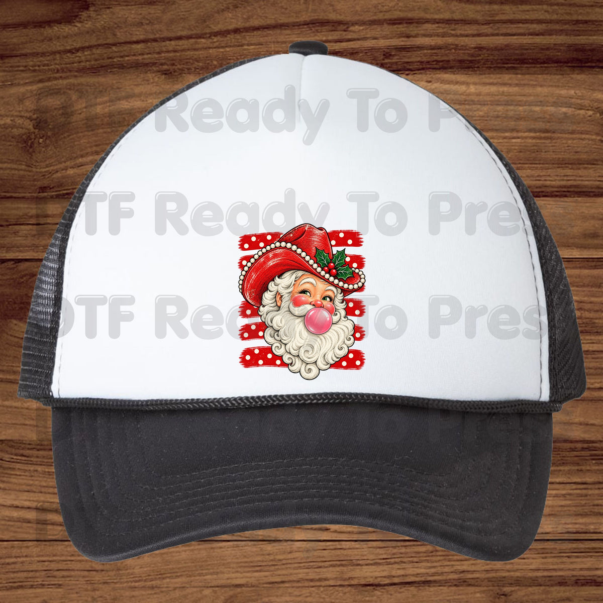 Western Santa DTF Transfers, Christmas Cowboy Hat Bubblegum Pink Vintage Holiday Ready to Press