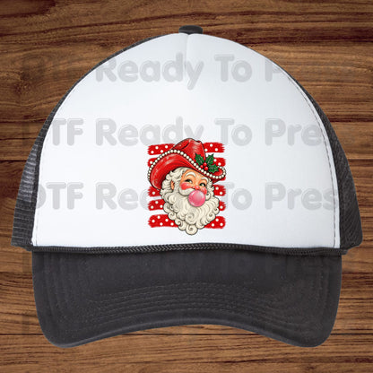 Western Santa DTF Transfers, Christmas Cowboy Hat Bubblegum Pink Vintage Holiday Ready to Press