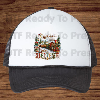 Believe Christmas Express DTF Transfers, Santa Sleigh Vintage Holiday Train Ready to Press