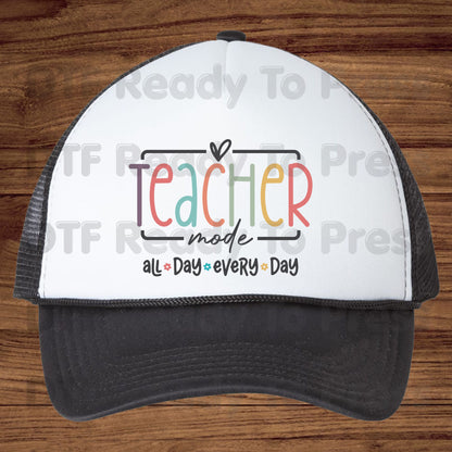 Teacher Mode All Day DTF Transfers, Pastel Rainbow School Teacher Education Ready to Press