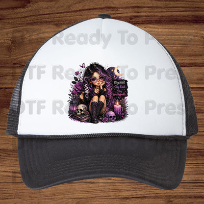 Stay Wild Stay Kind DTF Transfers, Purple Goth Girl Skull Crescent Moon Witchy Ready to Press