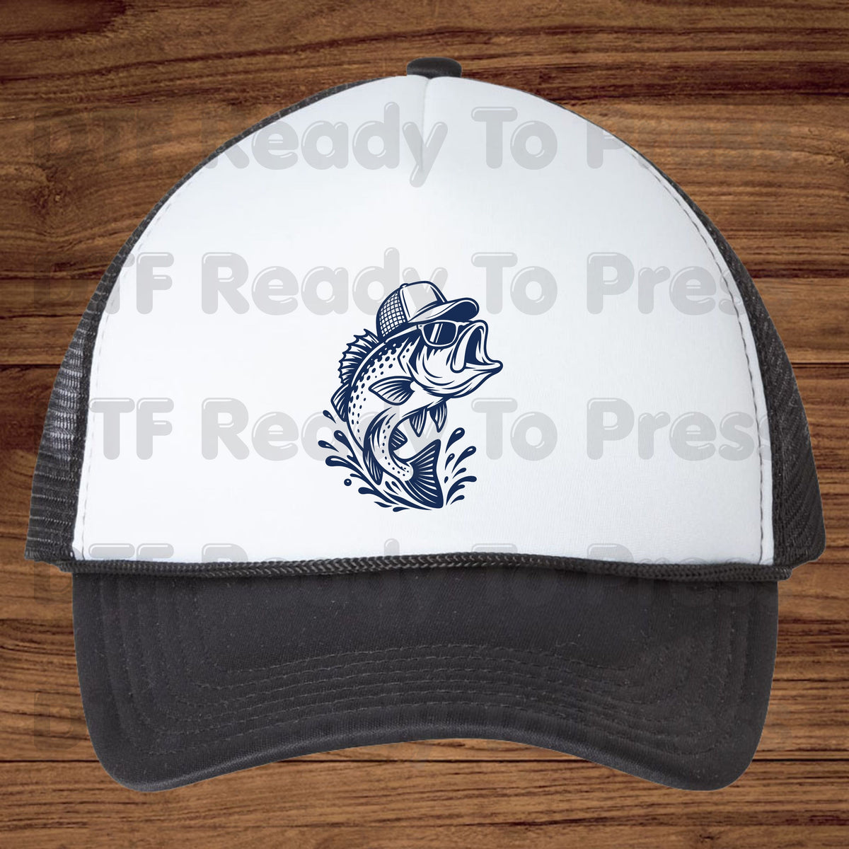 Fishing DTF Transfer, Bass Fish with Sunglasses and Trucker Hat Graphic