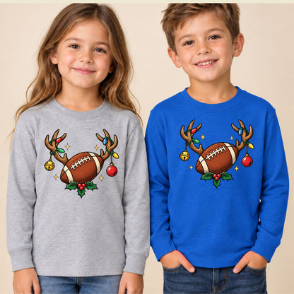 Christmas Football T-Shirt, Reindeer Antlers Lights and Holly Tee, Festive Holiday Sweatshirt