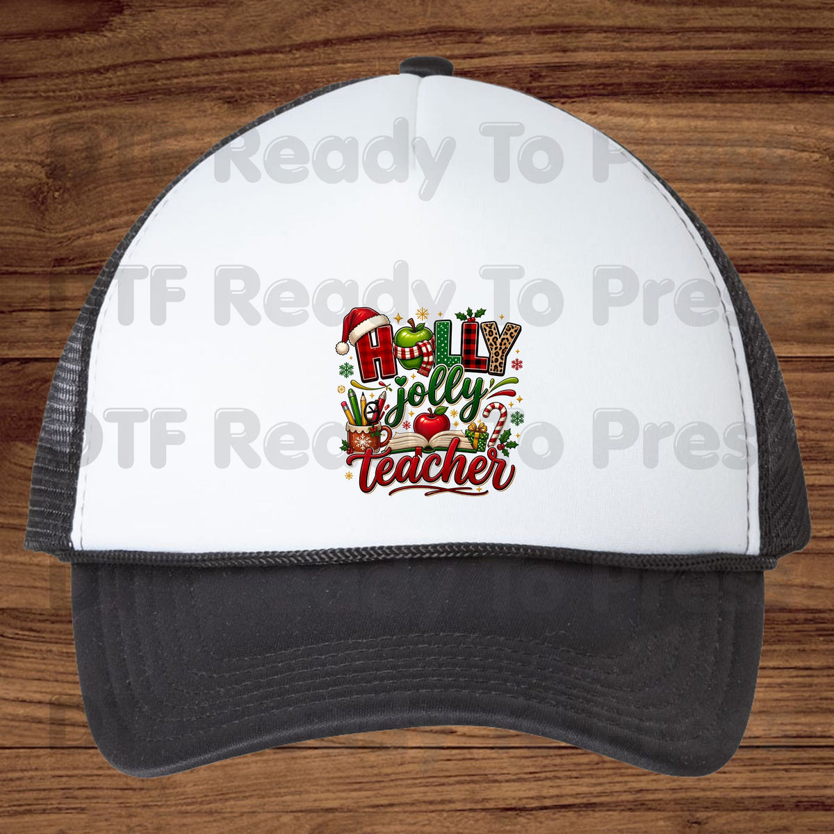 Holly Jolly Teacher DTF Transfers, Christmas School Apple Leopard Book Plaid Holiday Ready to Press