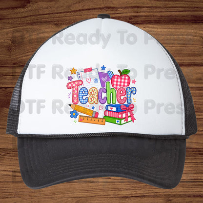 Teacher Apple Books Pencil DTF Transfers, Colorful School Supplies Back to School Ready to Press