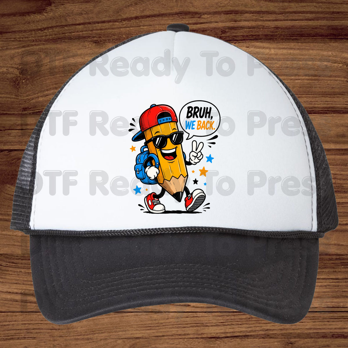 Bruh We Back Pencil DTF Transfers, Cool Pencil Sunglasses Backpack Back to School Ready to Press