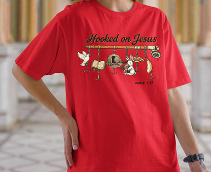 Hooked On Jesus T Shirt Mark 1:17 Christian Fishing Tee Easter Faith Shirt Adult Youth Toddler Baby Religious Gift Fishers Of Men Tee Shirt