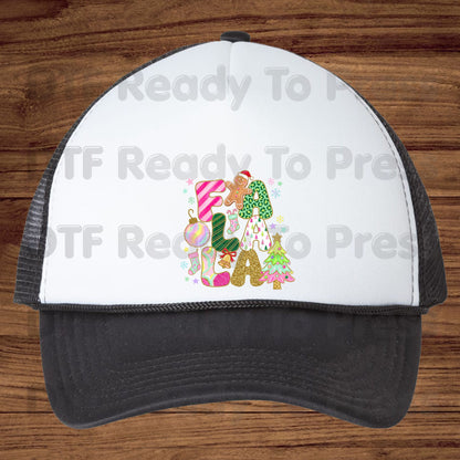 Fa La La Gingerbread Christmas DTF Transfers, Colorful Pink Christmas Tree Holiday Ready to Press