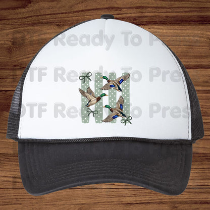 Flying Mallard Ducks DTF Transfers, Vintage Mallard Green Bows Polka Dot Coquette Hunting Ready to Press