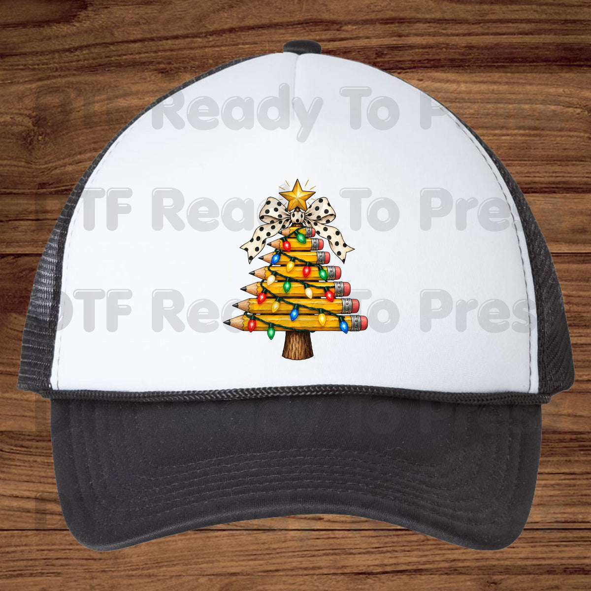 Christmas Teacher Pencil Tree DTF Transfers, School Polka Dot Bow Lights Holiday Ready to Press