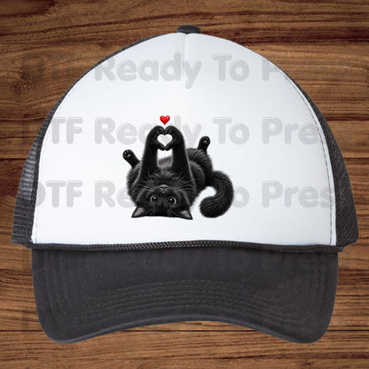 Black Cat Heart Hands DTF Transfers, Cute Kitty Kitten Lover Heart Paws Love Ready to Press