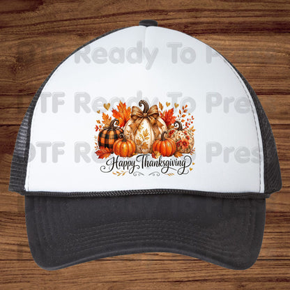 Happy Thanksgiving Pumpkins DTF Transfers, Autumn Leaves Buffalo Plaid Fall Ready to Press