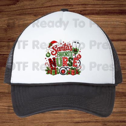 Santa's Favorite Nurse DTF Transfers, Christmas Medical Nursing Stethoscope Holiday Ready to Press