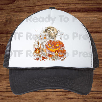 Vintage Haunted House Pumpkin DTF Transfers, Lantern Jack O Lantern Halloween Spooky Autumn Ready to Press