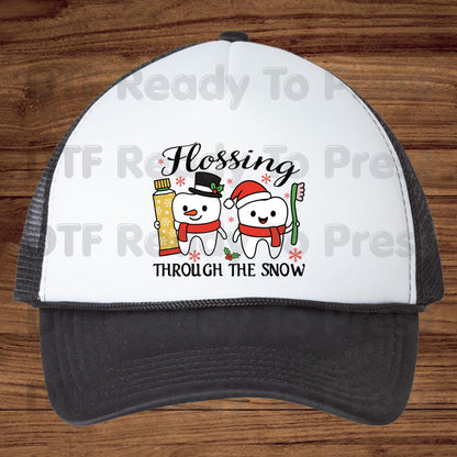 Flossing Through the Snow DTF Transfers, Christmas Dental Dentist Tooth Snowman Holiday Ready to Press