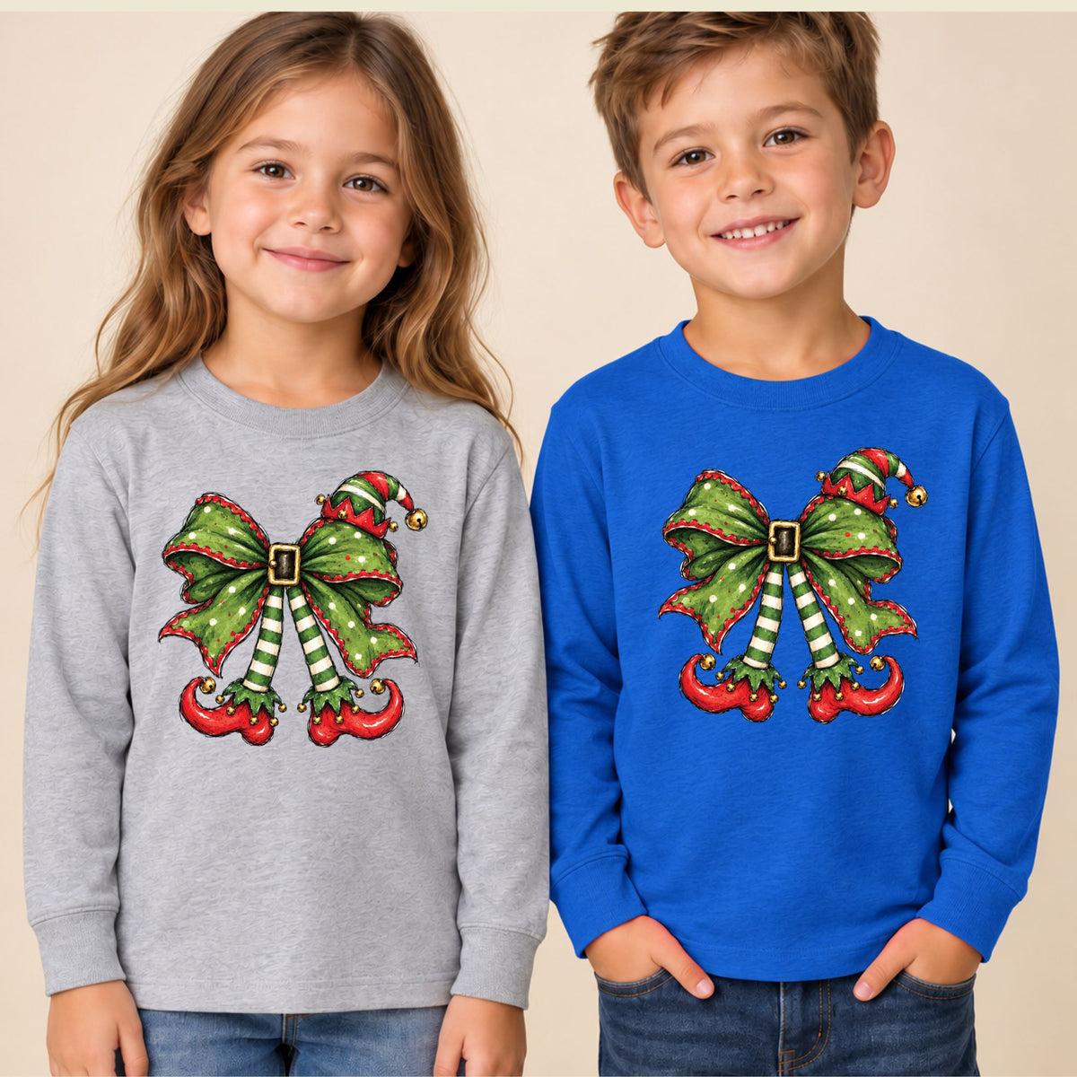 Christmas Elf T-Shirt, Green Bow Striped Legs Tee, Cute Holiday Sweatshirt