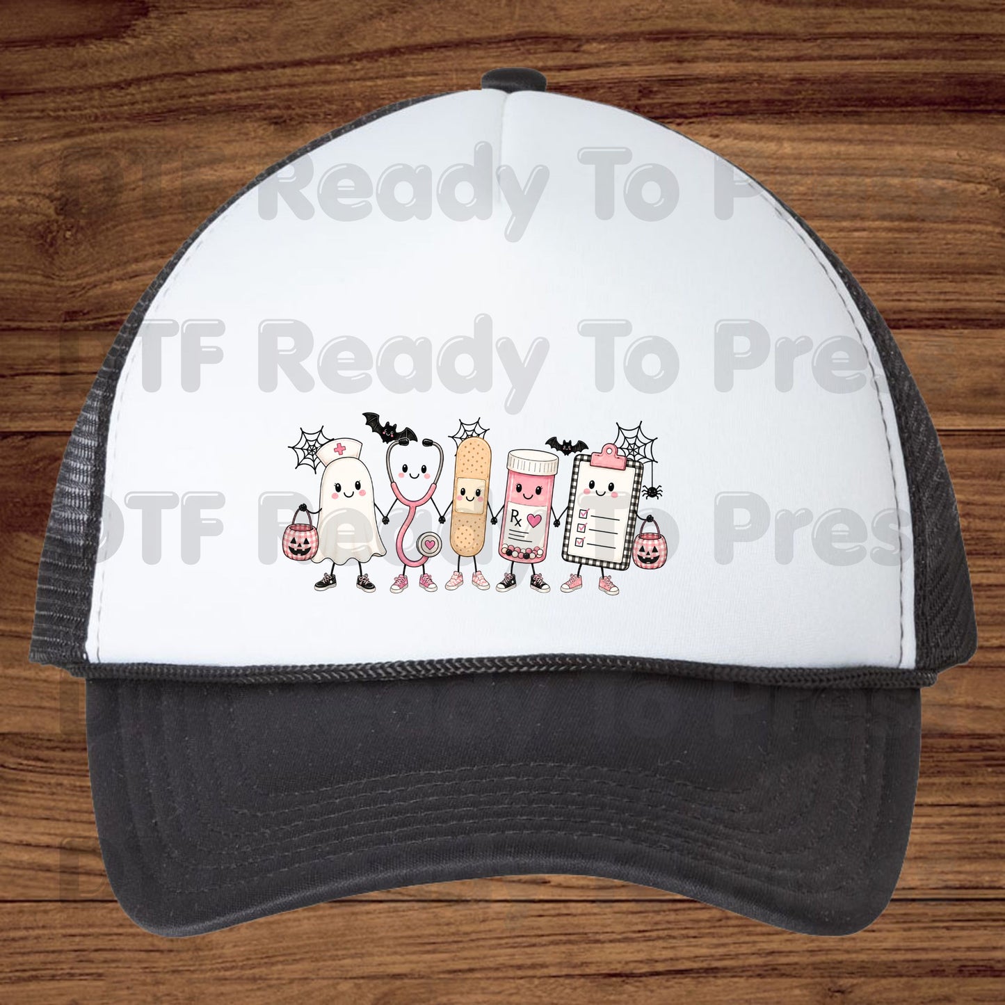 Pink Spooky Nurse Squad DTF Transfers, Halloween Ghost Stethoscope Medical Bandage Ready to Press