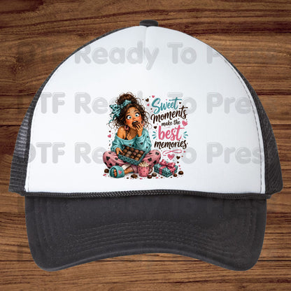 Cute Chocolate Lover Girl DTF Transfers, Sweet Moments Best Memories Chocolate Box Women Ready to Press