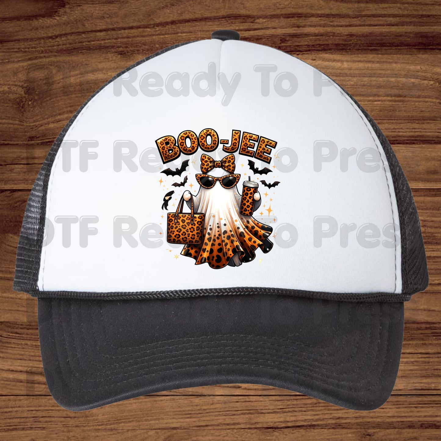 Halloween DTF Transfer Ready to Press Leopard Print Boojee Ghost with Purse Tumbler Glasses Heat Transfer Shirts Trendy Spooky Vibes Tees