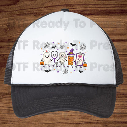 Spooky Nurse Squad DTF Transfers, Halloween Medical Characters Ghost Stethoscope Pill Bottle Ready to Press