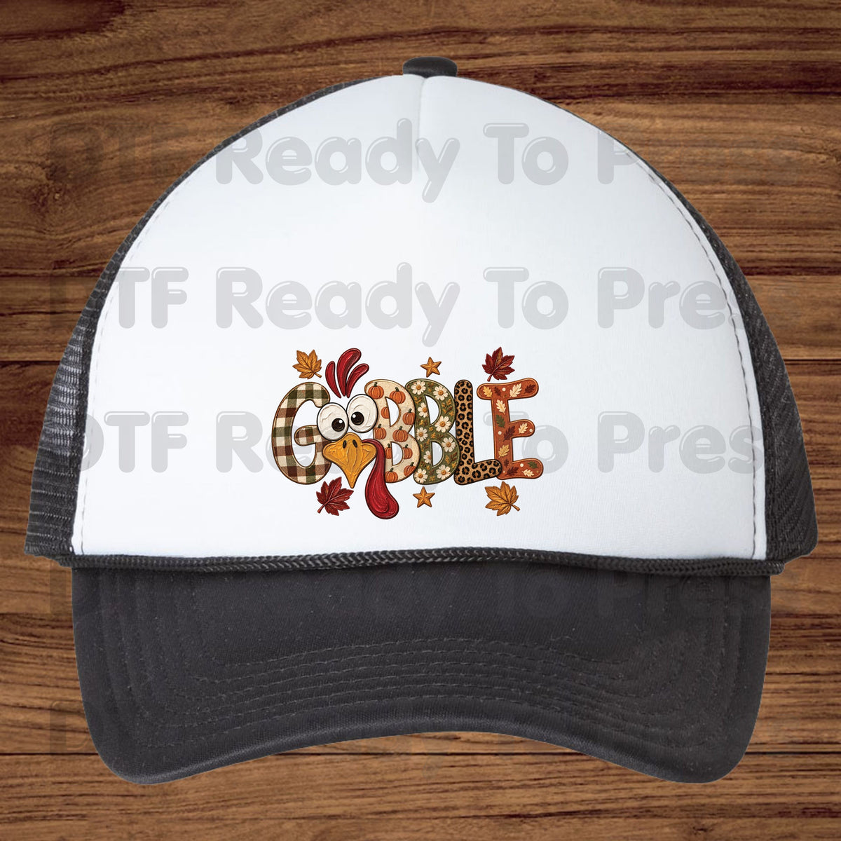 Thanksgiving DTF Transfer, Gobble Turkey Face, Plaid Leopard