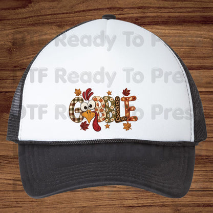 Thanksgiving DTF Transfer, Gobble Turkey Face, Plaid Leopard