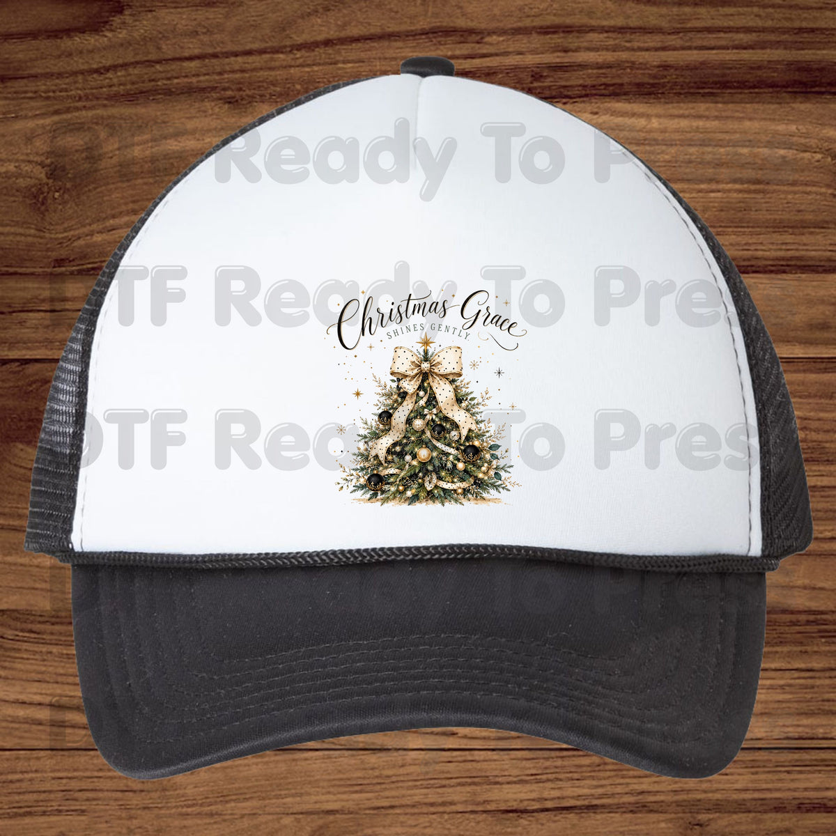 Grace Shines Gently Christmas DTF Transfers, Tree Gold Ribbon Elegant Holiday Ready to Press