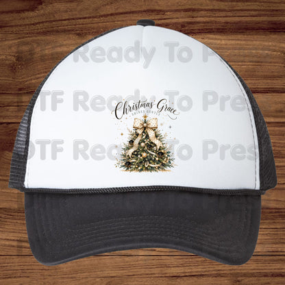 Grace Shines Gently Christmas DTF Transfers, Tree Gold Ribbon Elegant Holiday Ready to Press