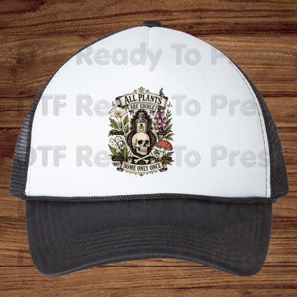 Funny Botanical DTF Transfers, All Plants Are Edible Some Only Once Poisonous Mushroom Skull Vintage Ready to Press