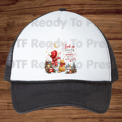 Snowman Dog DTF Transfers, Look Up Dream Big Quote Cute Winter Christmas Ready to Press