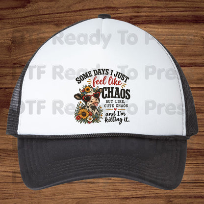 Cute Chaos Cow DTF Transfers, Western Farm Sunflower Glasses Glitter Cowgirl Ready to Press