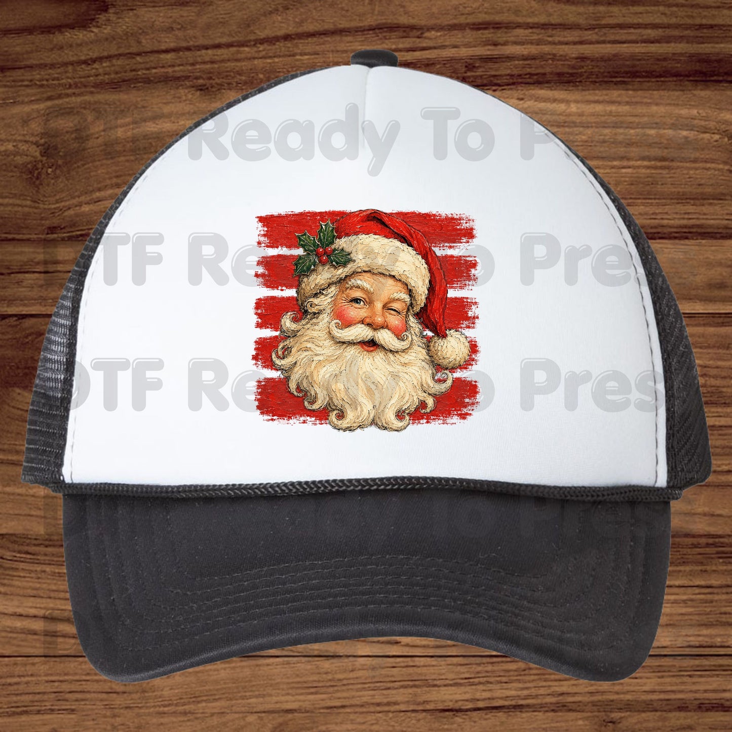 Vintage Winking Santa DTF Transfers, Retro Christmas Red Stripes Nostalgic Holiday Ready to Press