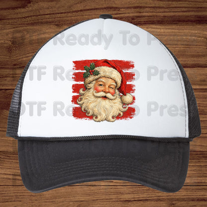 Vintage Winking Santa DTF Transfers, Retro Christmas Red Stripes Nostalgic Holiday Ready to Press