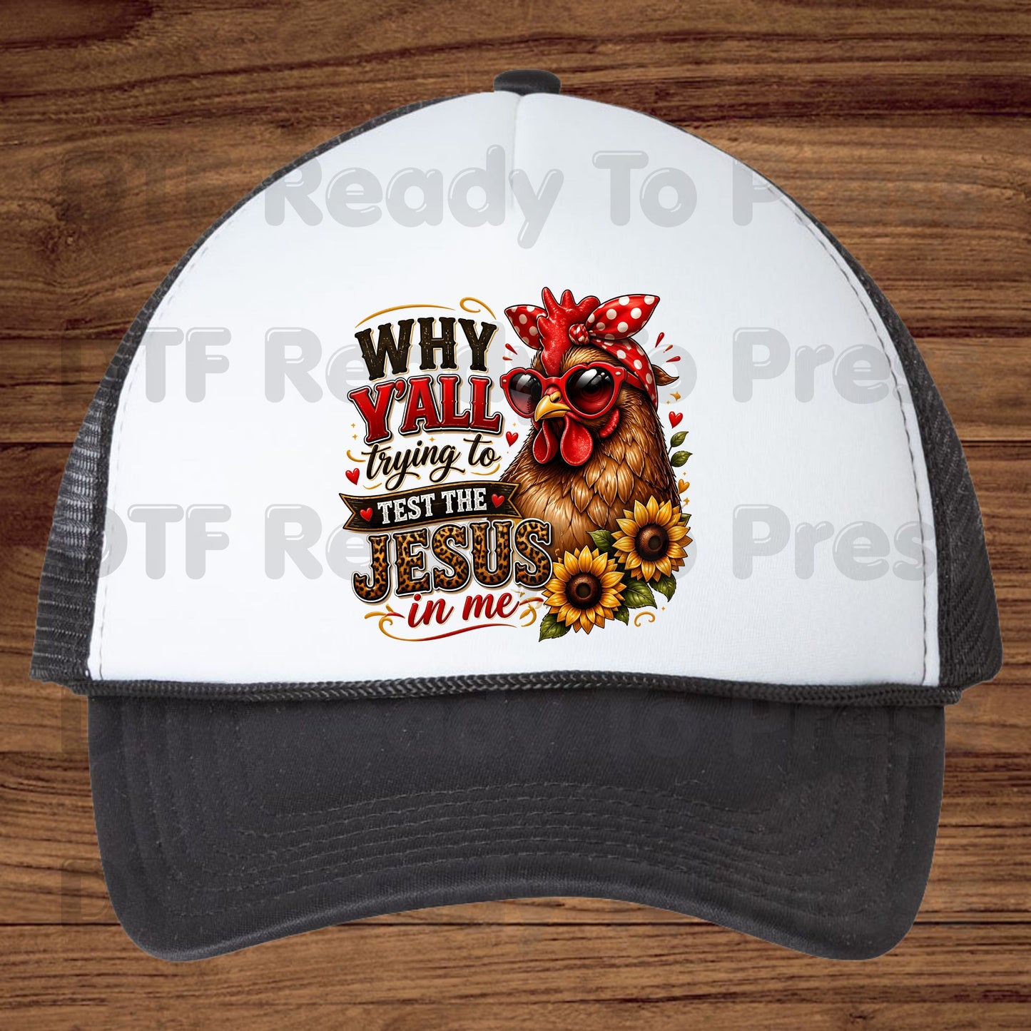 Test the Jesus in Me DTF Transfers, Funny Chicken Bandana Country Christian Quote Ready to Press