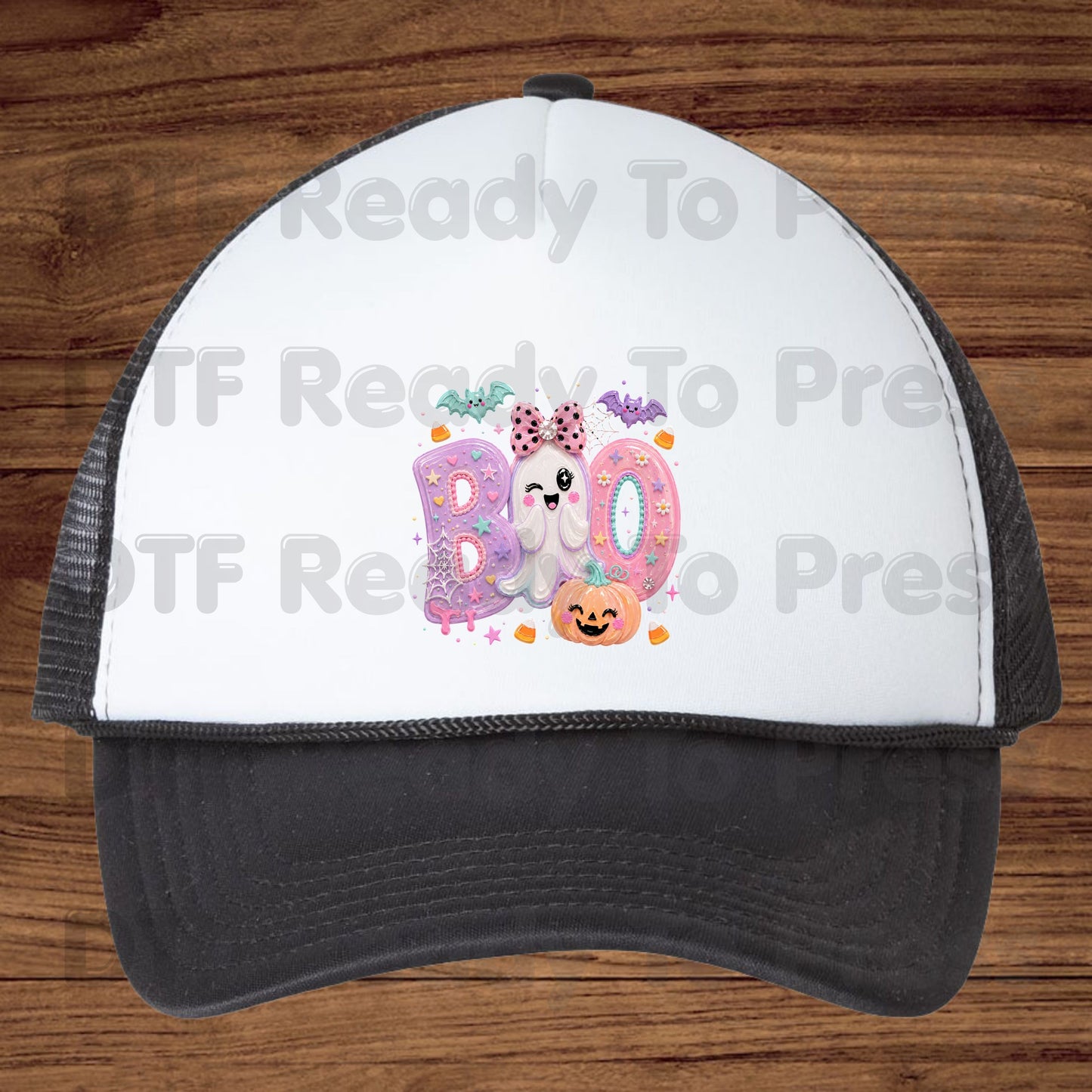 Pastel Cute Ghost Halloween BOO DTF Transfers, Pink Purple Bow Pumpkin Candy Corn Kids Girls Ready to Press
