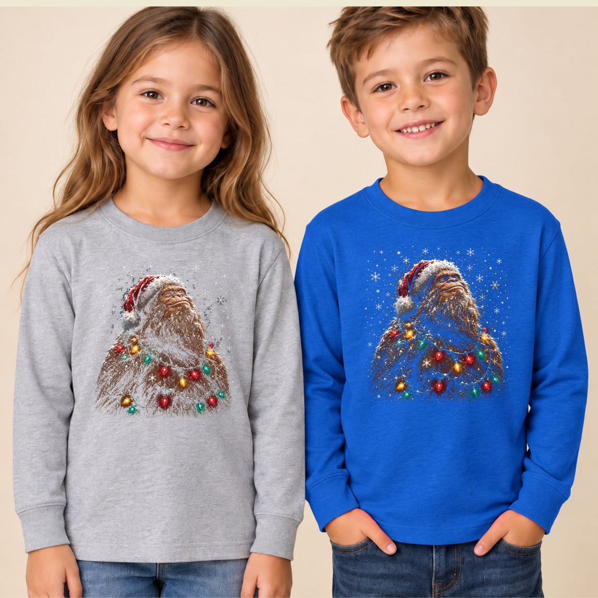 Santa Bigfoot T-Shirt, Christmas Sasquatch Lights Tee, Funny Holiday Sweatshirt