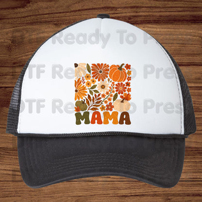 Mama Fall Floral Pumpkins DTF Transfers, Retro Groovy Autumn Flowers Thanksgiving Ready to Press
