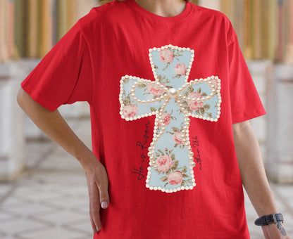 He Is Risen T Shirt Floral Cross Tee Matthew 28:6 Faith Shirt Adult Youth Toddler Baby Religious Gift Shabby Chic Aesthetic Christian Shirt