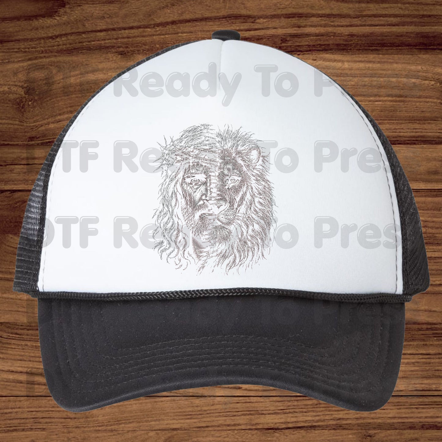 Lion and Jesus DTF Transfers, Lion of Judah Crown of Thorns Christian Faith Sketch Ready to Press
